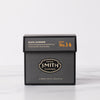 Black box of Black Lavender full-leaf black tea sachets with Smith shield in center of box.
