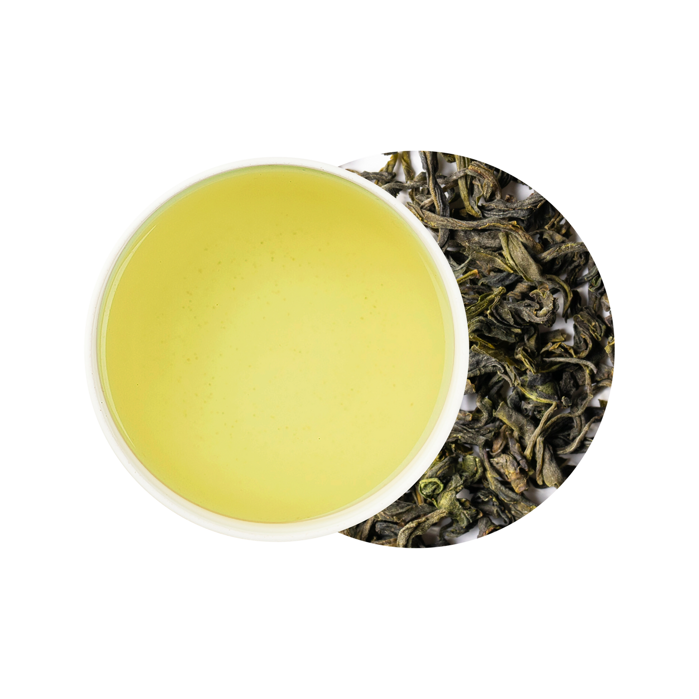 green tea leaves on a white background