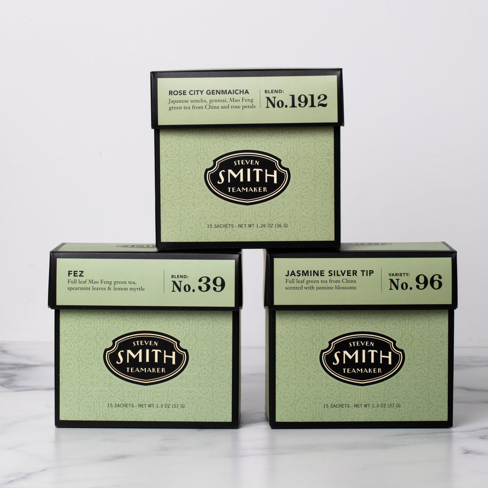 Three cartons of green tea.